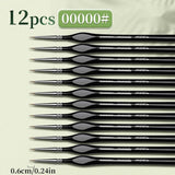 Set of 12 extra fine 5/0 nylon detail brushes with black triangular handles and silver ferrules