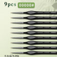 Set of 9 extra fine 5/0 nylon detail brushes with black triangular handles and silver ferrules