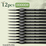 Set of 12 extra fine 5/0 nylon detail brushes with black triangular handles and silver ferrules