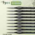 Set of 9 extra fine 5/0 nylon detail brushes with black triangular handles and silver ferrules
