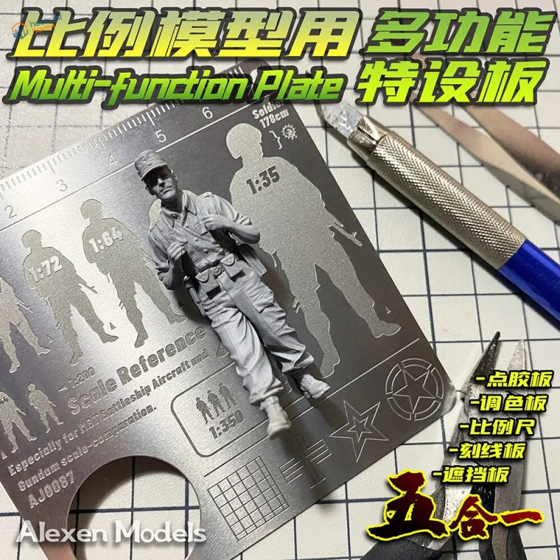 Silver multifunction scale ruler with scribing template for scale modeling