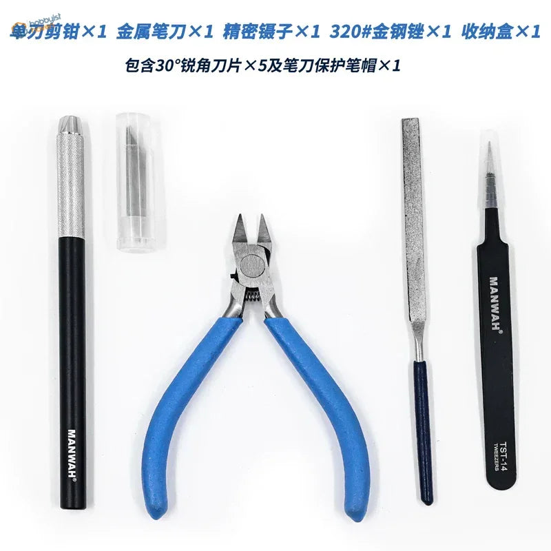 Blue-handled precision pliers in 5-in-1 premium craft tools