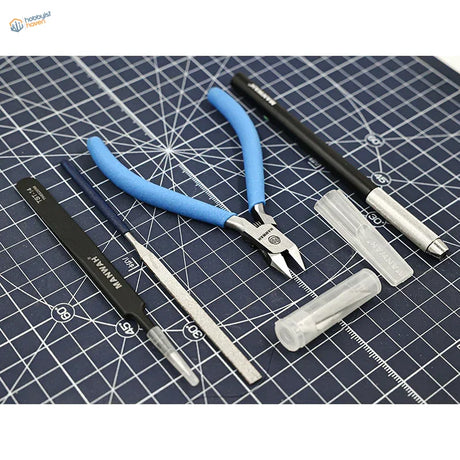 Blue-handled precision wire cutters in 5-in-1 premium craft tools with black pen