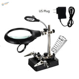 Black LED magnifying glass soldering station with clamps holder
