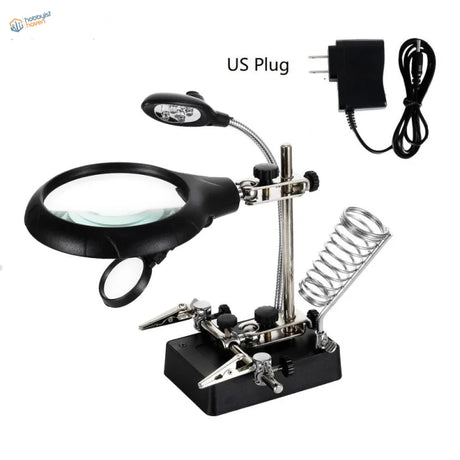 Black LED magnifying glass soldering station with clamps holder