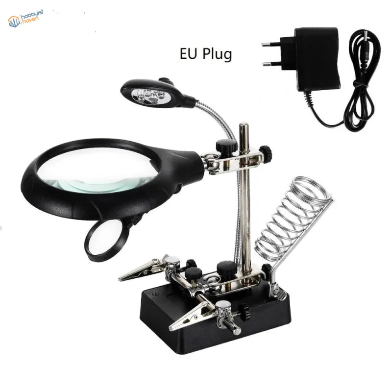 5 LED magnifying glass clamps soldering station with black adjustable LED lamp