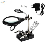 5 LED magnifying glass clamps soldering station with black adjustable LED lamp