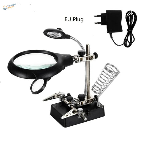 5 LED magnifying glass clamps soldering station with black adjustable LED lamp