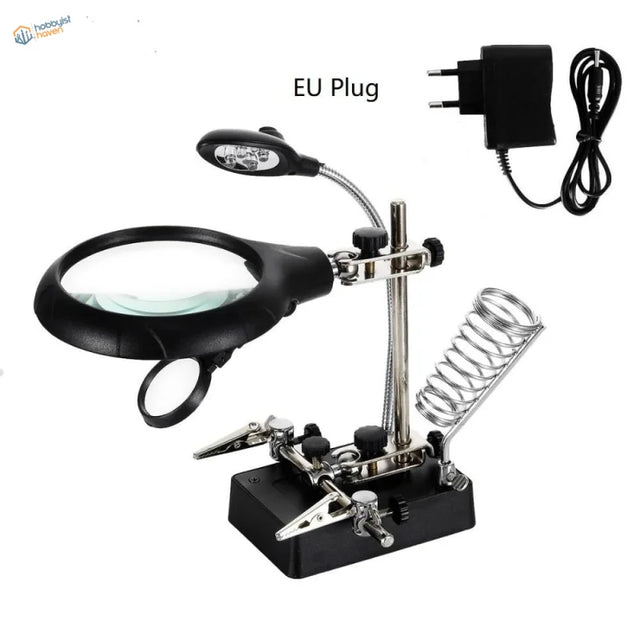 5 LED magnifying glass clamps soldering station with black adjustable LED lamp