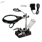 Black LED magnifying glass with clamps, soldering holder and adjustable stand