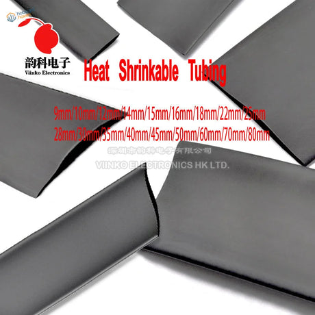 Black 5-13mm heat shrink tube, 5m lot, matte finish smooth edges