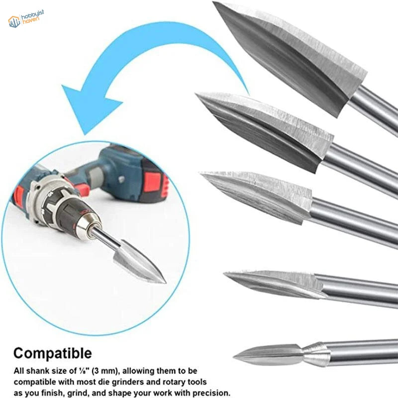 5 pcs wood carving solid carbide drill bit set with 1/4-inch shanks