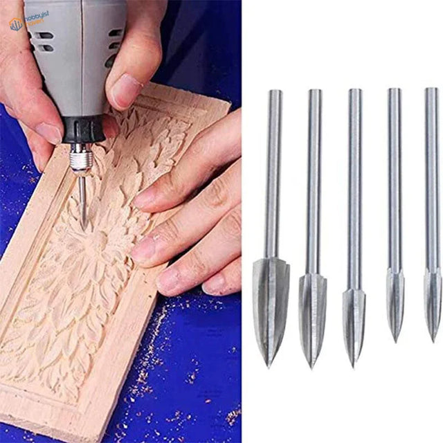 5 pcs solid carbide drill bit set with 5 metallic wood carving bits
