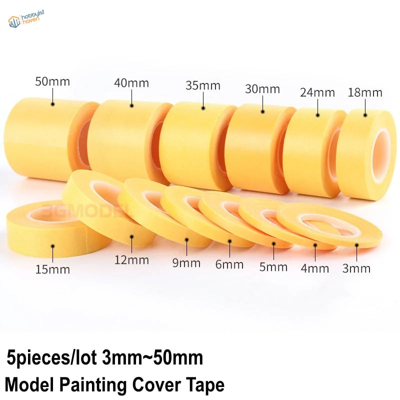 5 pieces masking tape with yellow model painting cover tape 3mm to 50mm widths