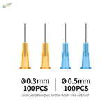 Dspiae wash-free airbrush replacement needles: 100pcs 0.3mm orange, 0.5mm blue