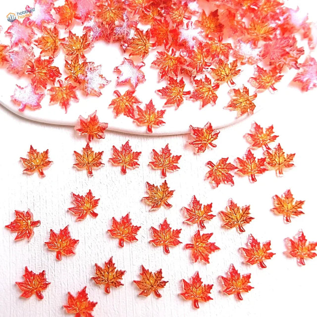 Transparent glossy red maple leaves resin charms, 50/100pcs