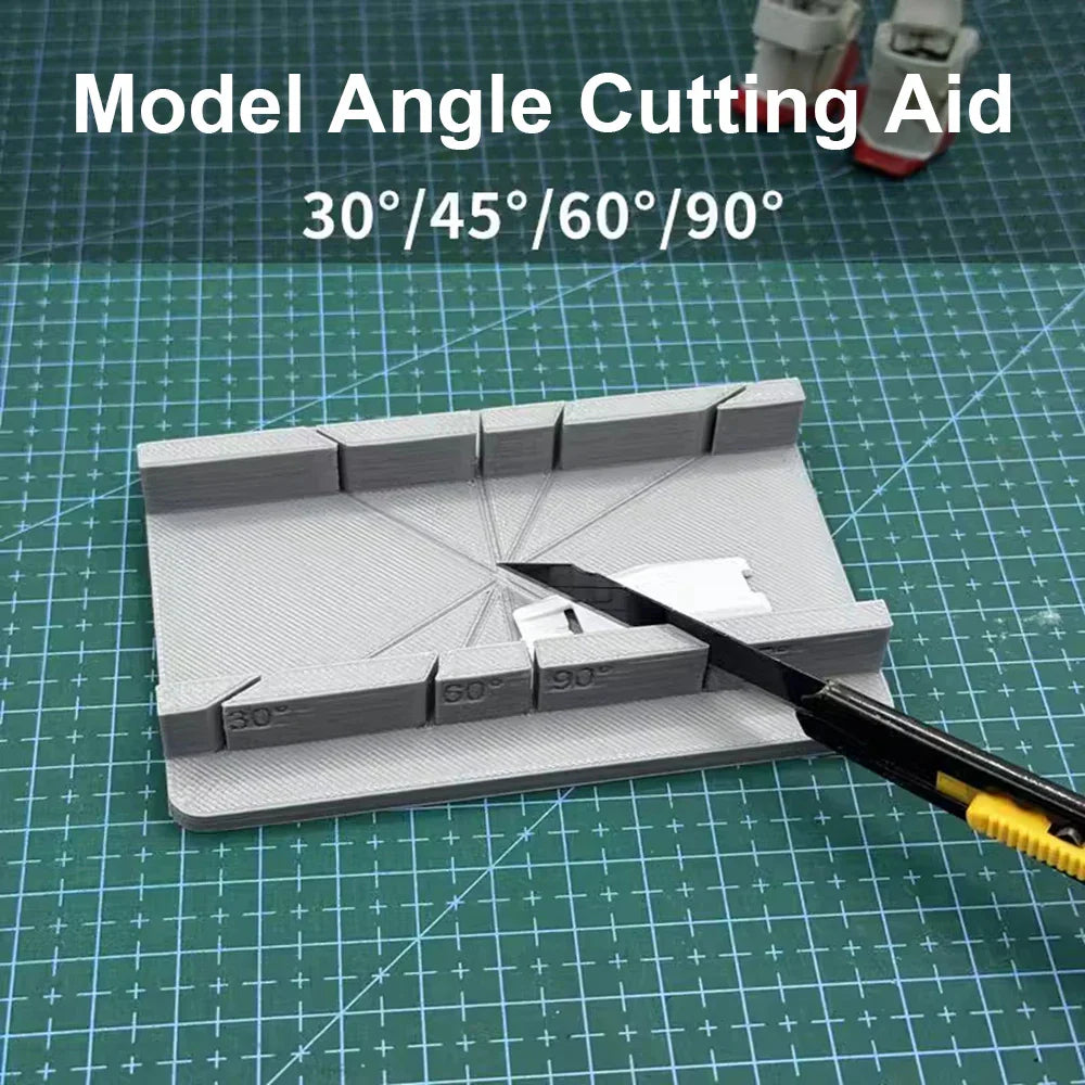 Gray 3D-printed multi-angle cutting jig with 30 45 60 90 degree guides