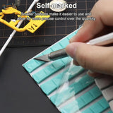 Precision craft knife cutting teal reusable tack strips for scale modeling