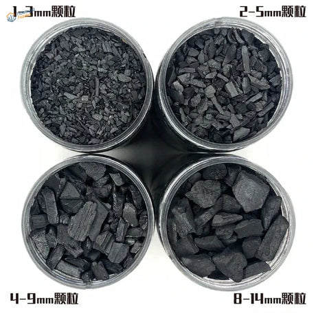 Four 50g bag gravel rocks jars with 1-3mm to 8-14mm charcoal sizes