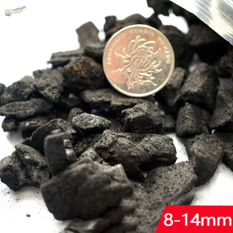 50g bag miniature rocks: black irregular charcoal pieces 8-14mm for scale modeling