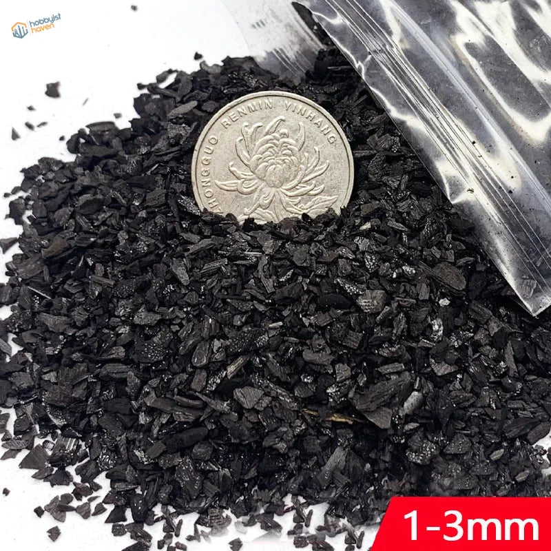 Black activated carbon granules 1-3mm miniature rocks in 50g bags for scale modeling