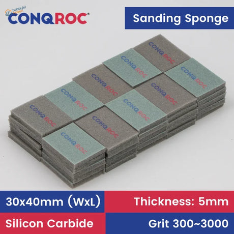 50pcs #300-#3000 grit sanding sponges with teal/red branding for scale modeling