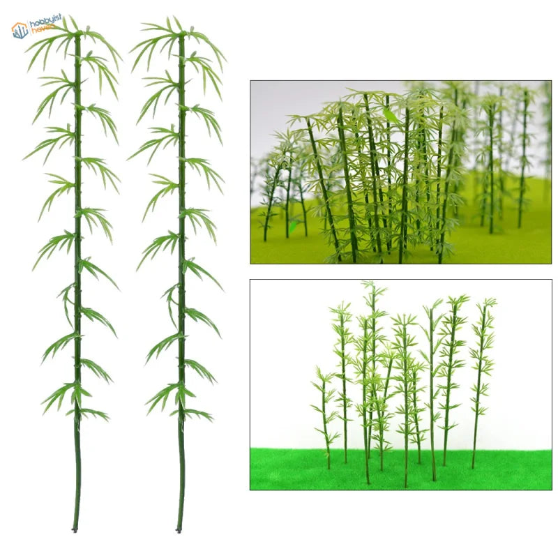 50pcs realistic miniature bamboo plants, green plastic model stalks with detailed leaves
