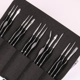 15pcs precision brush set with black-handled brushes in holder