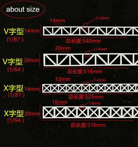 Ho scale white plastic V and X track pieces for steel bridge structure