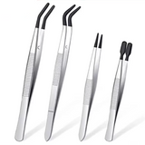 4 Tweezers With Rubber Tips Set: stainless steel precision tweezers