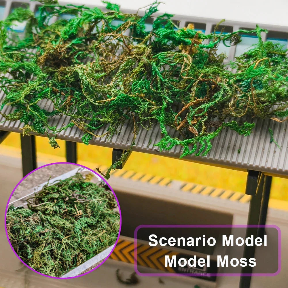 Green and brown textured artificial green moss for scale models dioramas