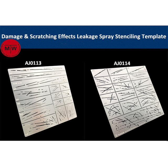 Silver scratches effects stencils with intricate damage patterns for spray painting