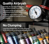 Airbrush pressure gauge and shelf of stored Nazca paint bottles