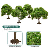 Four 15cm 150mm model trees with lush green foliage for dioramas