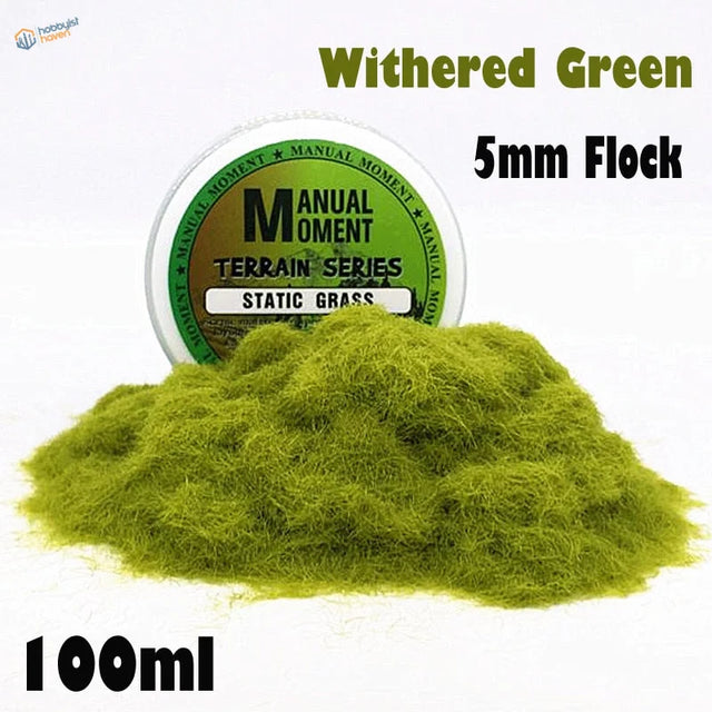 5mm withered green static grass pile in 100ml container