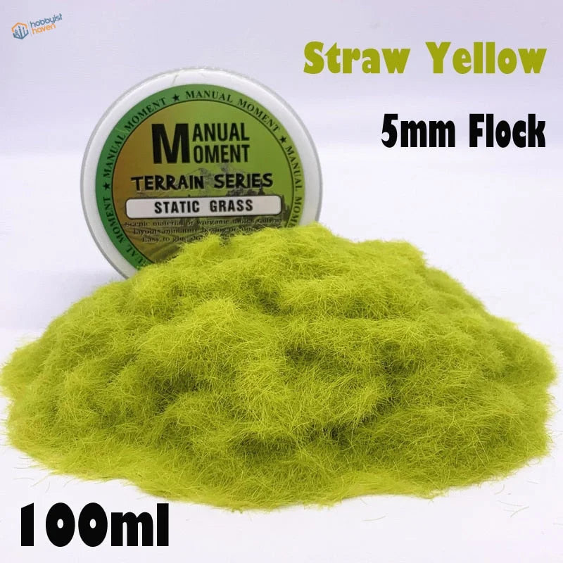 5mm yellow straw static grass, straw yellow flock in 100ml container