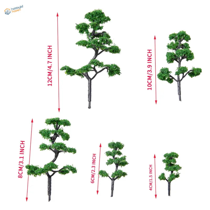 5pcs 40-120mm miniature trees for scale modeling tools, green foliage, brown trunks