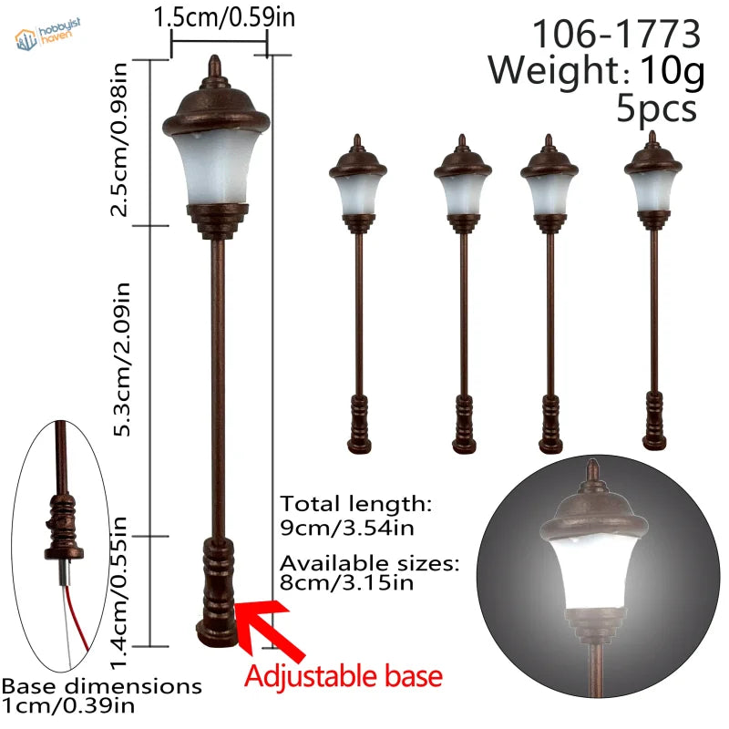 5 pièces de lampadaires LED à l'échelle HO/N