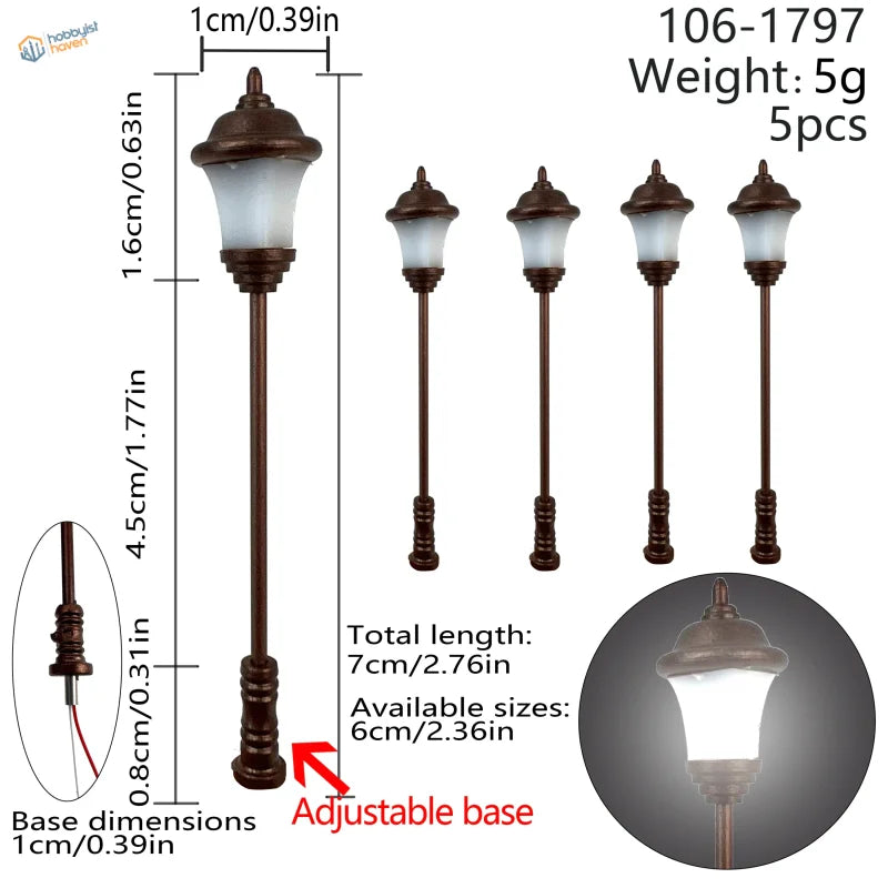 5 pièces de lampadaires LED à l'échelle HO/N