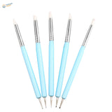5pcs set double ended sculpting tools: light blue handled nail art brushes