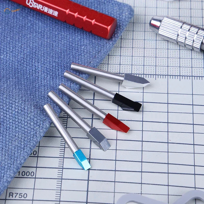 UStar beveled sanding tools: 5pcs set of metallic engraving bits with red, black, blue tips