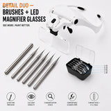 Detail Duo bundle: 5 ultra-fine liner brushes with the LED headband magnifier glasses and its 5 interchangeable lenses