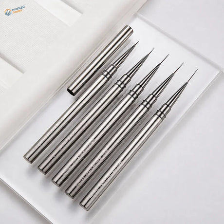 Set of 5 ultra-fine liner brushes with slim metal handles and needle-fine tips, 6mm to 18mm