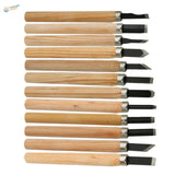 Set of 10 professional wood carving chisels with wooden handles