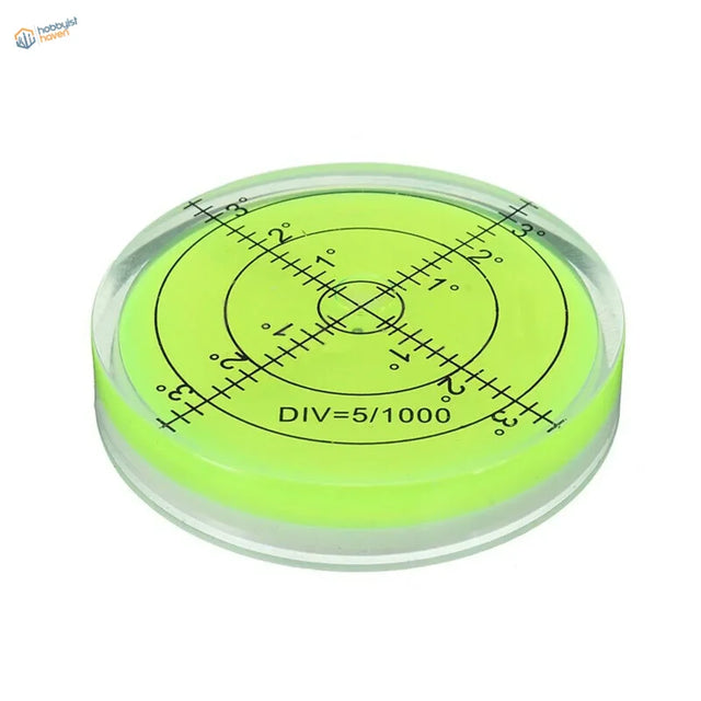 60x12mm round bubble level in translucent lime green with black degree markings