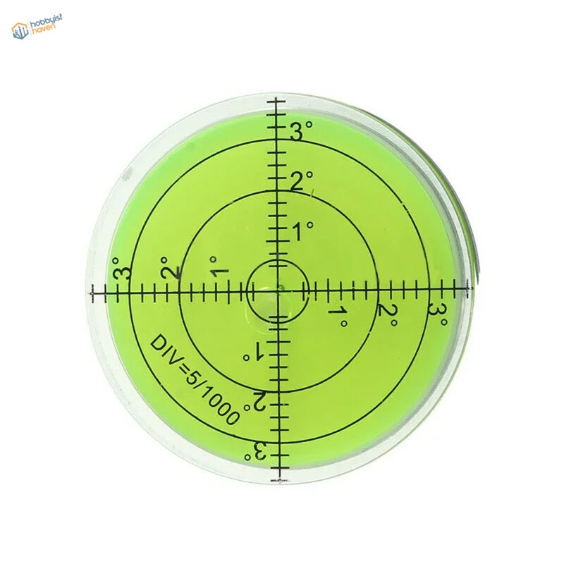 60x12mm round bubble level with lime-green vial and black degree markings