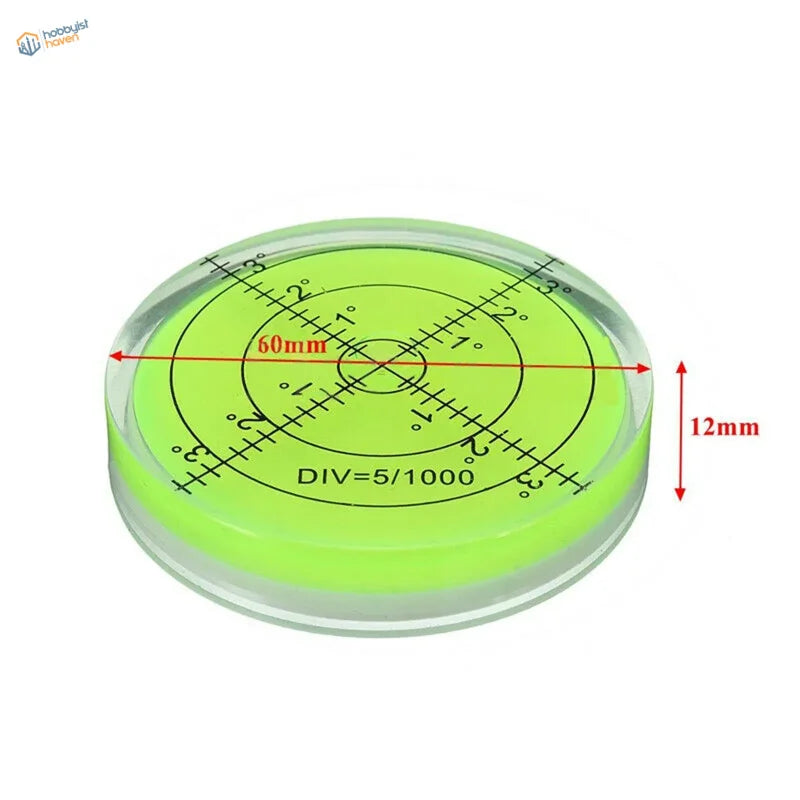 60x12mm round bubble level, translucent green circular spirit with black markings