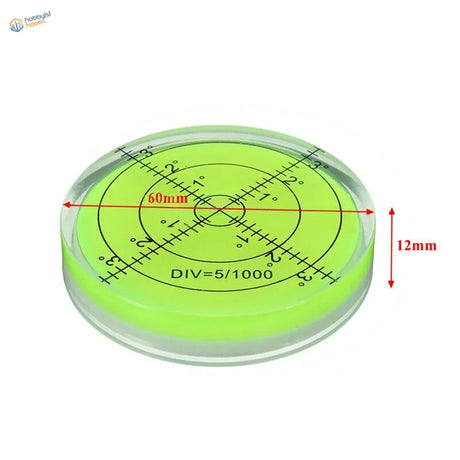 60x12mm round bubble level, translucent green circular spirit with black markings