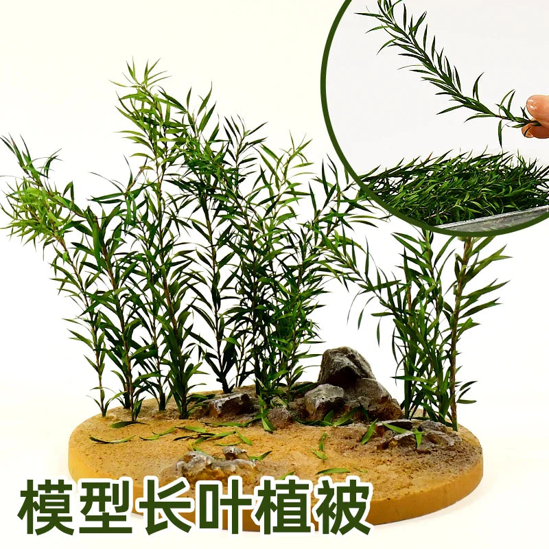 10pcs 100-150mm miniature reed plants with green long leaves on sandy rocky base for scale modeling tools