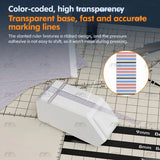 Transparent scribing tape with color-coded measuring lines stuck on a white curved model part